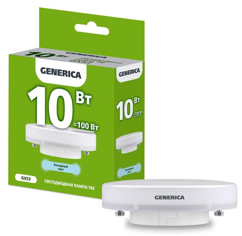 Рекомендуем купить Лампа светодиодная 10Вт T80 таблетка 6500К холод. бел. GX53 1000лм 230В GENERICA LL-T80-10-230-65-GX53-G