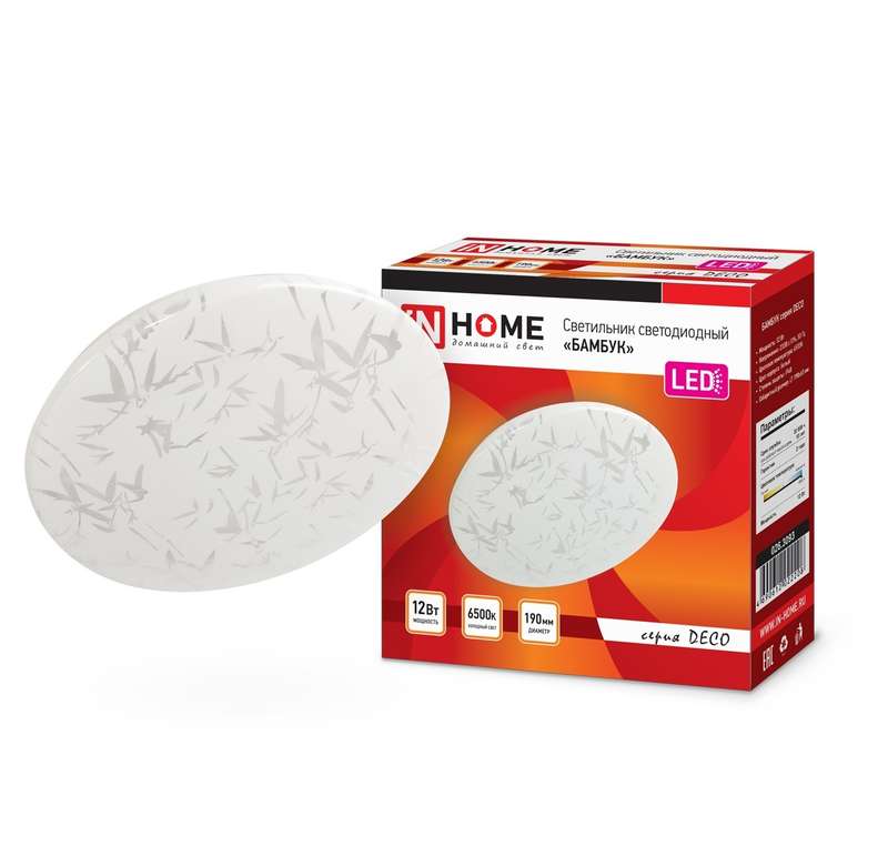 Рекомендуем купить Светильник светодиодный DECO 12Вт 230В 6500К 1080лм 210х65мм БАМБУК IN HOME 4690612022208