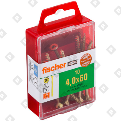 Набор из 10 саморезов fischer FPF-SZ 4,0X60 YZP 10 B с потайной головой и неполной резьбой, оц. сталь - №1
