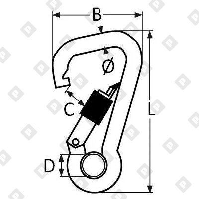 Карабин пружинный ассиметричный с кольцом и резьбовой втулкой ART 8951 8x80, нерж. сталь A4 - №2