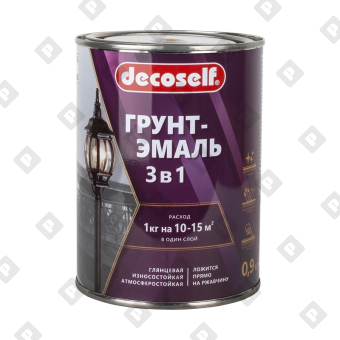 Грунт-эмаль Pufas Decoself 3 в 1 глянцевая чёрная (0,9 кг) - №1