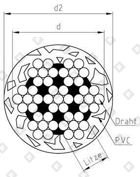Трос ART 814593 (DIN 3055) Ø 1.25мм/2мм в ПВХ оплетке, конструкция 7х7, нерж. сталь А4 - №2