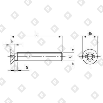 Винт DIN 965 М6x120 с потайной головкой и крестообразным шлицем PZ, нерж. сталь A2 - №4