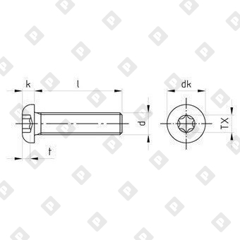 Винт ISO 7380-1 М12x50/50 с полукруглой головкой, шлиц TX55, нерж. сталь A2 - №4