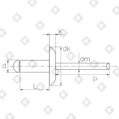 Заклепка вытяжная открытая 4,8x25 с увеличенным бортом 14 мм, алюминий / оц. сталь - №2