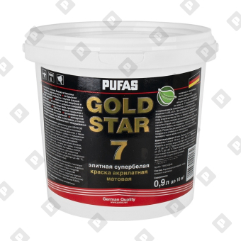 Краска акрилатная Pufas GOLD STAR 7 мат., супербелая, Основа А, мороз. (0,9 л) - №1
