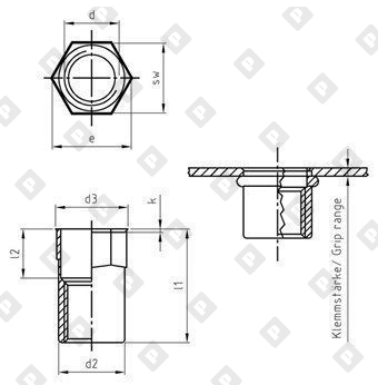 Заклепка ART 1027 M8х17 с внутренней резьбой и уменьшенным потайным бортиком, полушестигранная, нерж. сталь А2 - №3
